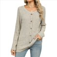 thumbnail image 2 of Suéteres Ligeros para Mujer 2025, Camiseta Henley de Larga, Blusa Informal de Cuello Redondo para Otoño. Colorante de Avena L, 2 of 10