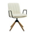 thumbnail image 6 of Art Leon Mid-Century Swivel Accent Chair - No Wheels,Upholstered Faux Leather Desk Chair with Oak Wood Legs - Off-White, 6 of 9