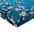 thumbnail image 2 of Ambesonne Japanese Fitted Sheet, Sakura Bloom Pattern, Queen Size, Petrol Blue Pale Pink, 2 of 3