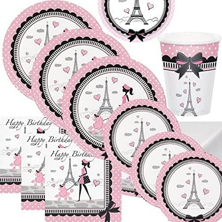 65 pcs Paris Eiffel Tower Tableware Set | Serves 16 Guests | Paris Theme Tableware Set Kit, oh la la Baby Shower Birthday Paris Theme Party Supplies$$Home Decor, Kitchen, & Other