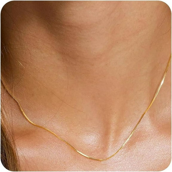 Dainty Chain Necklace for Women - 18K Gold Plated Box Necklace - Simple & Cute Jewelry for Every Occasion