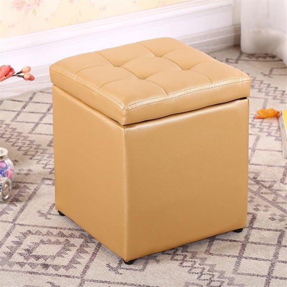 Footstool with Cover, PU Leather Footstool Box, Suitable for Entryway Shoe Stool Comfortable Extra Seating, Living Room, Bedroom, Dorm.(Gold,Small)