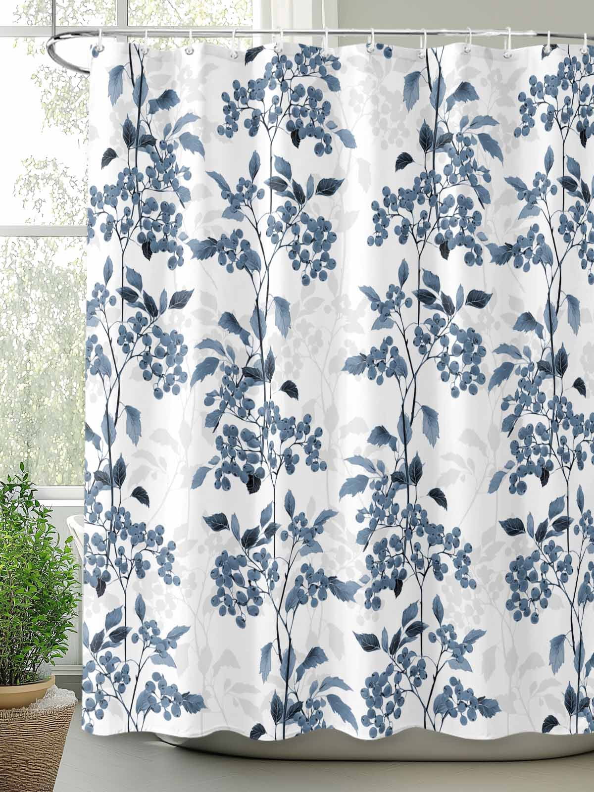 Boanket Polyester Fabric Blue Botanical Shower Curtain, Vintage Nature Flower Floral Waterproof Bathtub Curtain Bathroom Decor Set with Hooks 48 x 72 Inches,