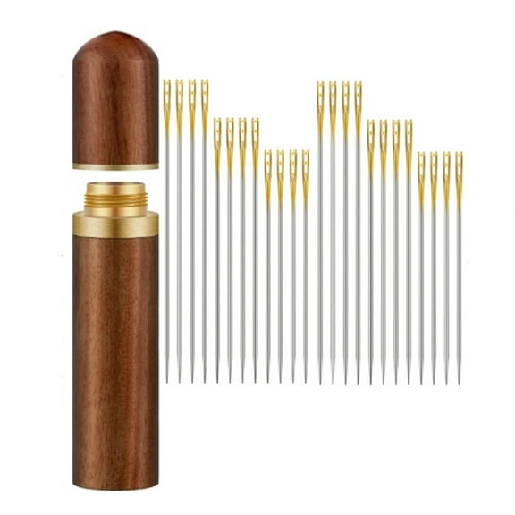 24-Piece Stainless Steel Self-Threading Needles Set – Easy Thread Sewing & Embroidery Needles with Convenient Wooden Case TIKA