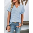 thumbnail image 3 of Womens Dressy Casual Cap Short Sleeve Tops Trendy Summer V Neck Loose Striped T Shirts Blouses  Blue XXL, 3 of 7