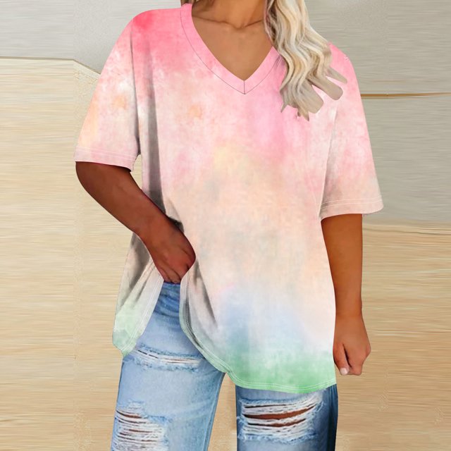 LOVZFMLL Hauts d'Été pour Femmes, T-shirt de Sport Surdimensionné à Col en V, Manches Courtes, Uni