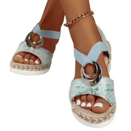 

WQJNWEQ Sandals Women Wedge Heel Slippers Snake Patterned Hemp Rope Thick Bottom Fish Mouth Solid Color Roman