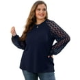 thumbnail image 7 of JWD Plus Size Tops For Women Lace Sleeve Blouse Waffle Knit Long Sleeve Shirts Navy Blue-1X, 7 of 7