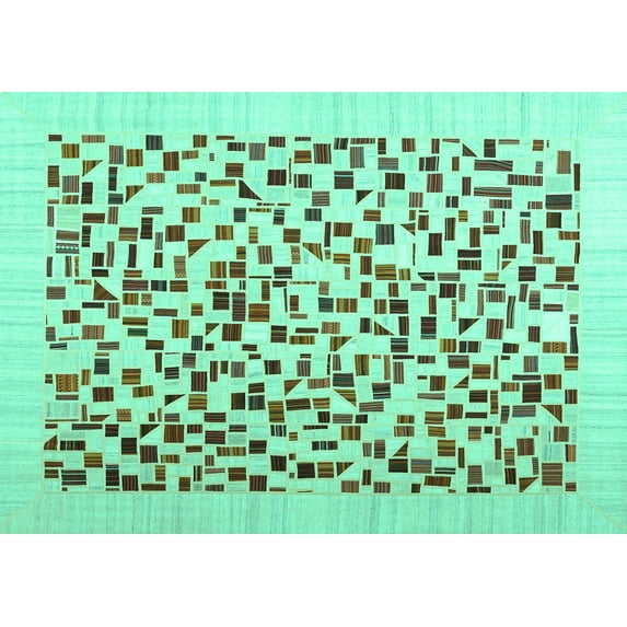 Ahgly Company Machine Washable Indoor Rectangle Solid Turquoise Blue Modern Area Rugs, 5' x 8'