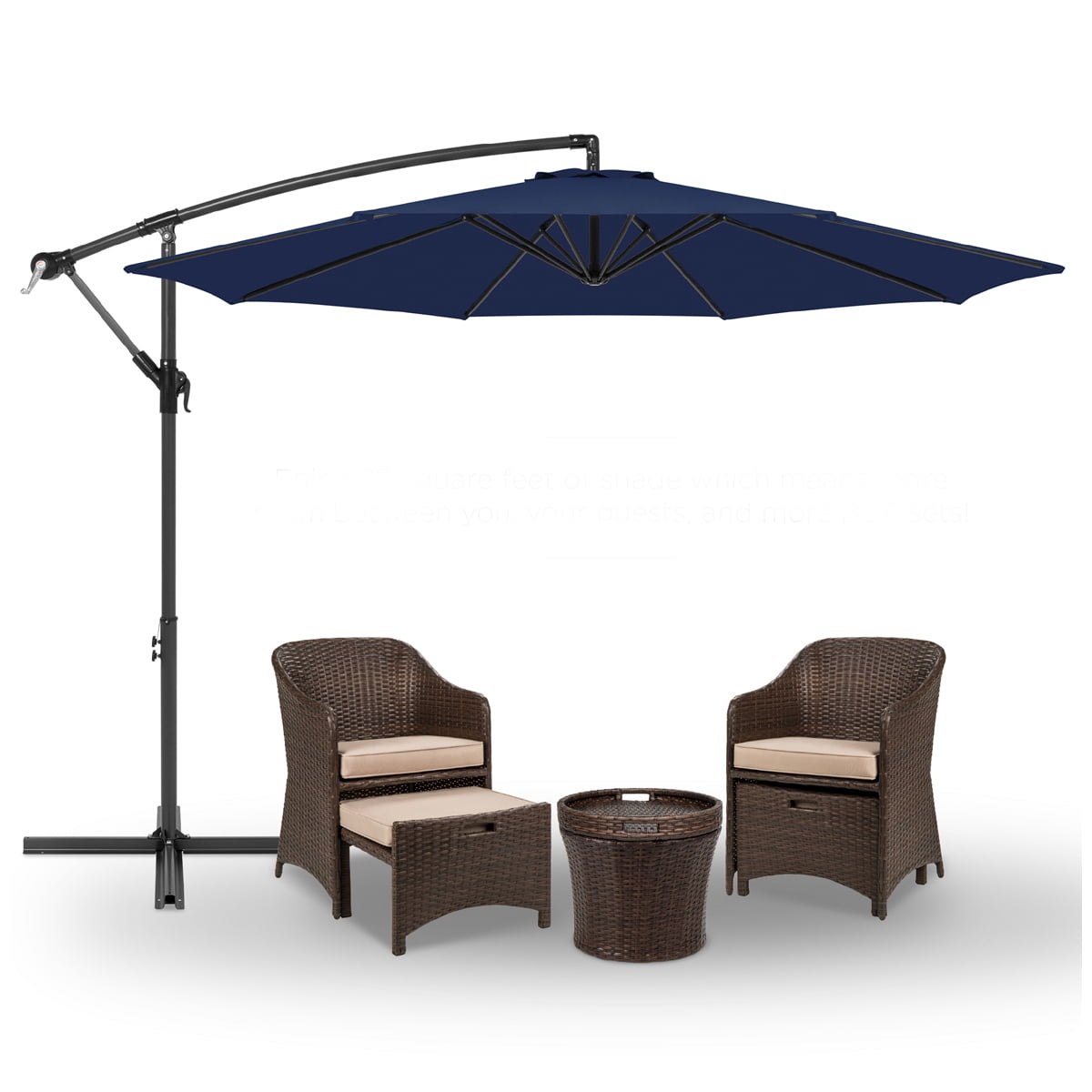 Barton Premium 10'ft Offset Patio Umbrella Cantilever Hand Cranking, Blue