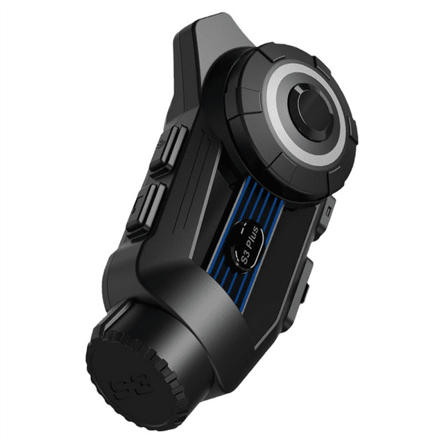 S3 Plus - Intercomunicador con Bluetooth para Casco de Motocicleta, Grabadora de Video 2K, Cámara de Tablero DVR, Compatible con para 6 Personas, Color Negro y Azul