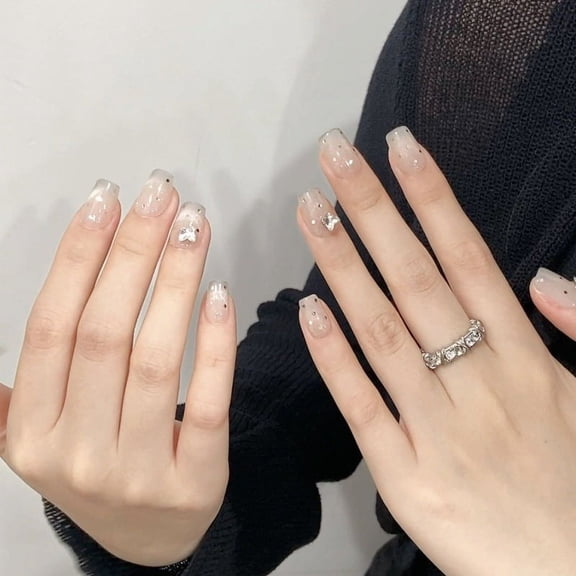 ADITYSHOP - Handmade Butterfly Diamond Press-On Nails Extra Small Super Short, Kit included