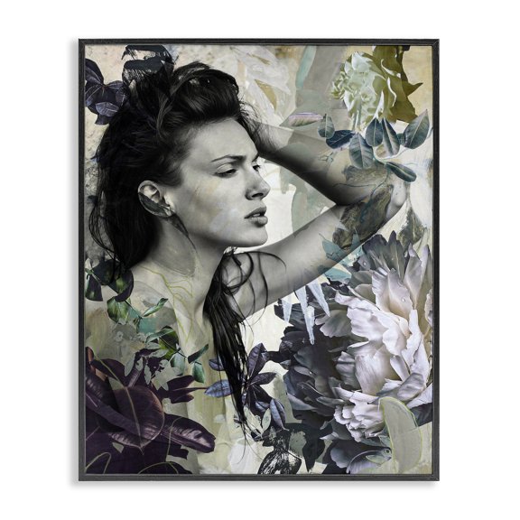 Stupell Industries Traditional Floral Blossom Woman Collage Black Framed Giclee Art, 11 x 14, by Design Fabrikken