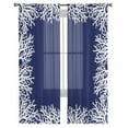 thumbnail image 2 of Coastal Coral Semi Sheer Curtains 63 Inch Length 2 Panels Set, Navy Blue Ocean Marine Nautical Beach Sheer Kitchen Curtain Privacy Voile Window Curtain for Living Room Bedroom Rod Pocket Drapes, 2 of 7