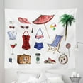 thumbnail image 1 of Feminine Tapestry, Nostalgic Female Beach Fashion Objects Solar Summer Travel Adventure Palms Concept, Fabric Wall Hanging Decor for Bedroom Living Room Dorm, 5 Sizes, Multicolor, by Ambesonne, 1 of 1