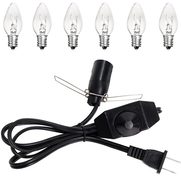 Ohlgt Cable De Repuesto Para Lámpara De Sal, 1 Paquete Con Interruptor De Atenuación, Cable De Lámpara De 5 Pies Y Paquete De 6 Bombillas Halógenas De Sal (15 Vatios)