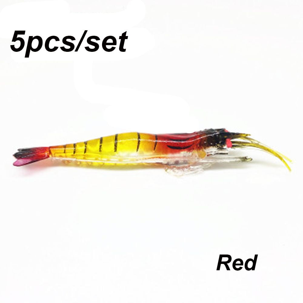5Pcs/Lot New Portable Biomimetic Luminous Shrimp Fake Bait Hook Worm  Silicone Prawn Lure Sea Fishing RED