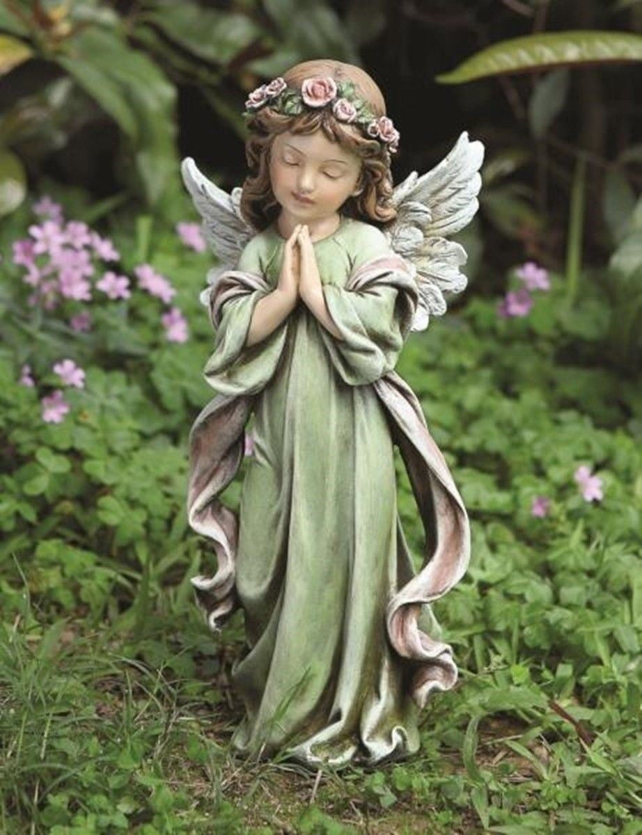 Napco Praying Angel Little Girl w Rose Halo Garden Statue