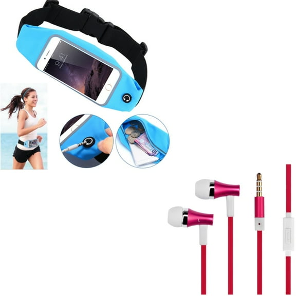 Hi-Fi Sound Wired Earphones w Belt Band Running Waist Bag for Samsung Galaxy S10e/S10/Plus - Headphones Handsfree Mic Headset, Sports Gym Workout Case R4G