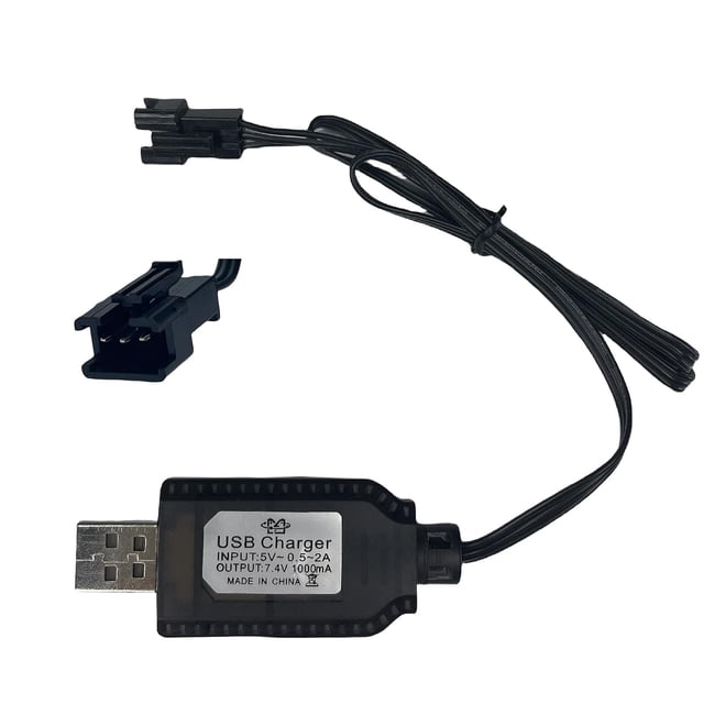 7.4V USB Charger Cable with SM-3PIN Plug Compatible RC Excavator/RC Car/RC Plane/RC Tank/RC Boat and Other Remote Control Toys for Universal 7.4V Lipo Battery USB Charger with Battery Protection (1)