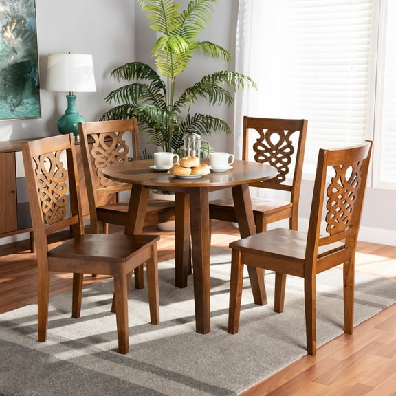 Baxton Studio Mina Modern and Contemporary Transitional Walnut Brown Finished Wood 5-Piece Dining Set