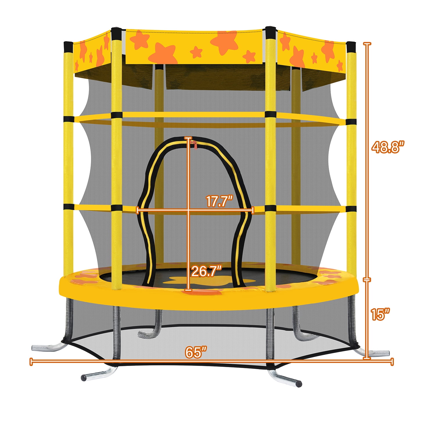 Kadyn 55 Inch Kids Trampoline, Indoor Outdoor Mini Trampoline with Safety Enclosure Net, Steel Jumping Trampoline for Kids, Yellow