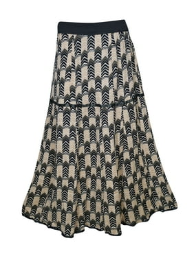 Mogul Womens Maxi Long Skirt Printed Flared Rayon Bohemian Style Tiered Elastic Waist A-Line Gypsy Skirts