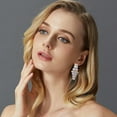 thumbnail image 3 of Noble 3 Tone Zirconia Large Dangle Baguette Earrings for Women Wedding Banquet, 3 of 7