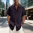 thumbnail image 2 of Yifymode Mens Short Sleeve Shirts Button Down Casual Summer Beach Vacation Lightweight Textured Pocket Dress Shirt Tops,Black 2XL, 2 of 8