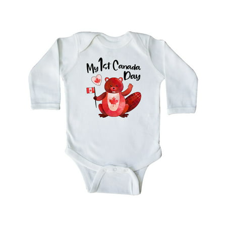 

Inktastic My 1st Canada Day with Red and White Maple Leaves Gift Baby Boy or Baby Girl Long Sleeve Bodysuit