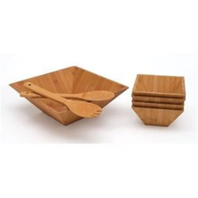 82047 Bamboo Round Salad Bowl 7 Piece Set with Pair Of
