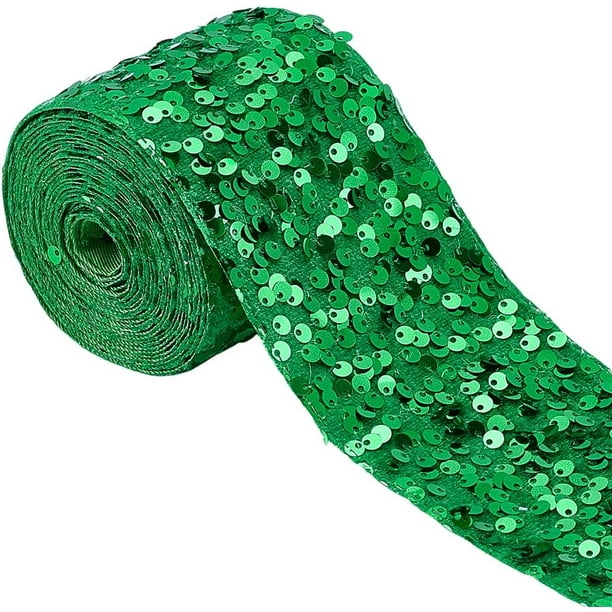 4 yardas de cinta de terciopelo con lentejuelas verdes de 3 pulgadas de ancho, cinta de poliéster con lentejuelas para costura, ideal para manualidades, decoración de ropa y vestidos.