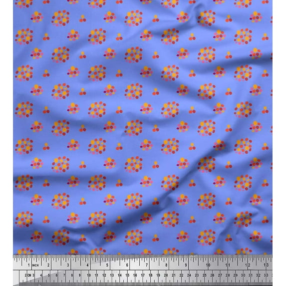 Soimoi Blue polyester Crepe Fabric Dot Abstract Fabric Prints By Yard 52 Inch Wide