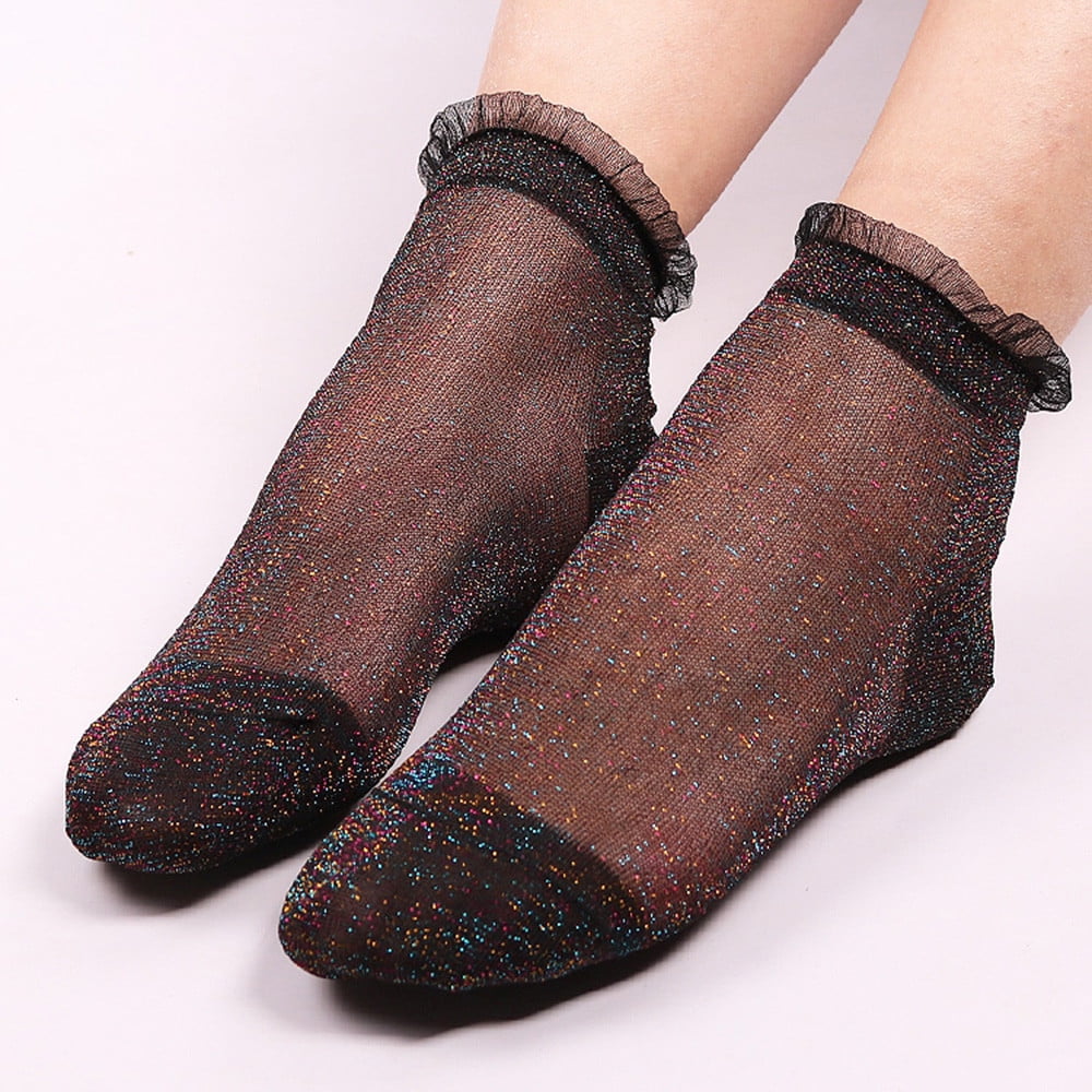 Damen Mode Fischnetz Socks Damensocken Ruffle Fishnet Mesh Lace Ankle Socken 