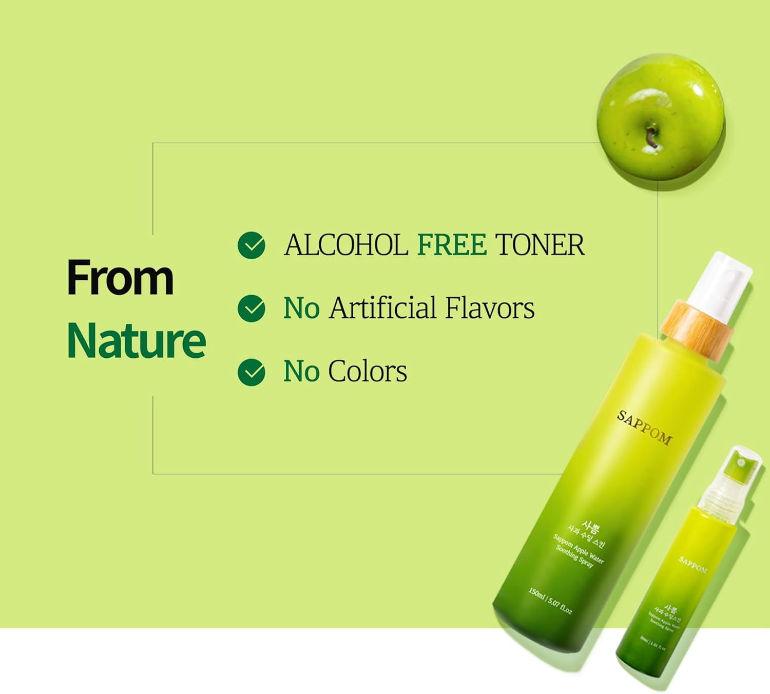 Sappom Apple Water Soothing Spray Mist, for All Skin Types, Refresh and Hydrating Toner, Natural Herbal Care
