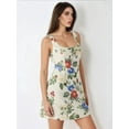 thumbnail image 3 of Square Neck Flower Pattern Linen Feel Mini Dress, 3 of 8