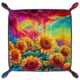 thumbnail image 2 of Women Girls Leather Square Dish Trinket Plate Jewelry Tray for Mothers Day Birthday Gift, Color Cloud Rainbow Sunflowers, 2 of 6
