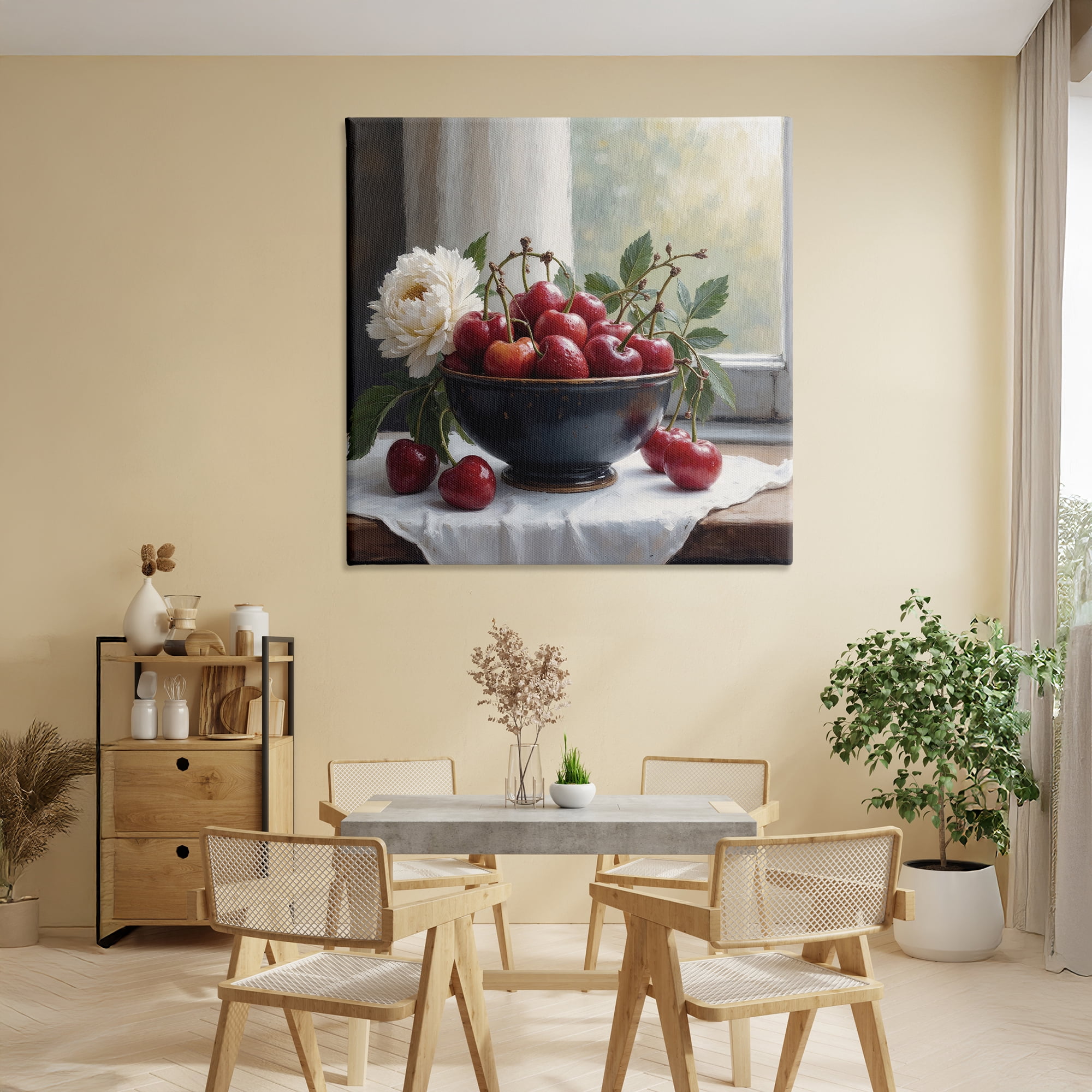 Cherry & Blossom Still Life Canvas Wall Art, design by Lettered and Lined