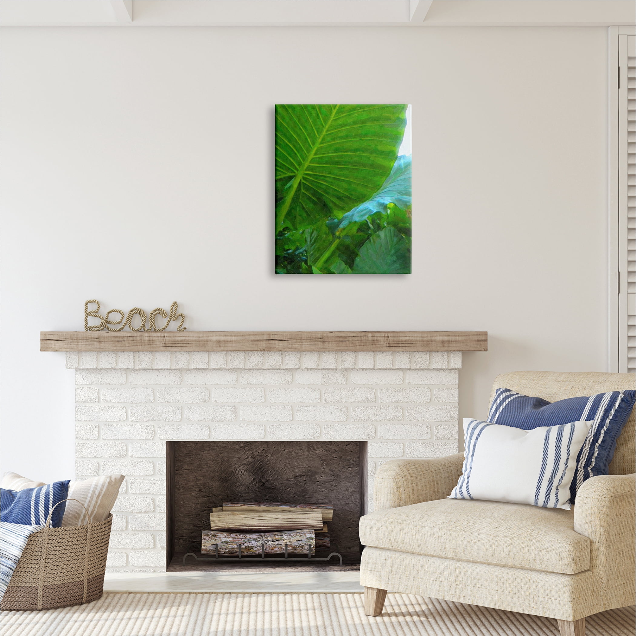Stupell Industries Green Palm Leaf Painting Botanical & Floral Photography Gallery Wrapped Canvas Print Wall Art, 24 x 30