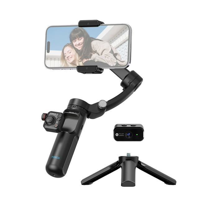TOKQI Stabilisateur de Téléphone Intelligent Compact à Main avec Suivi AI, Télécommande Détachable, et Mini Trépied - Supporte Charge 280G, Rotation 360°, 7 Modes, Batterie 2600mAh pour Enregistrement Vidéo Fluide