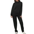 thumbnail image 3 of Breezora Women's Oversized Hoodie and Cargo Sweatpants Set Cozy Fleece Lounge Wear with Pockets Comfortable Two Piece Outfit XL Size Black, 3 of 9