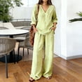 thumbnail image 2 of Linen Sets For Women 2 Piece Summer Long Sleeve V Neck Shirts Matching Wide Leg Lounge Pants Resort Beach Vacation Outfits/Green/3XL, 2 of 4