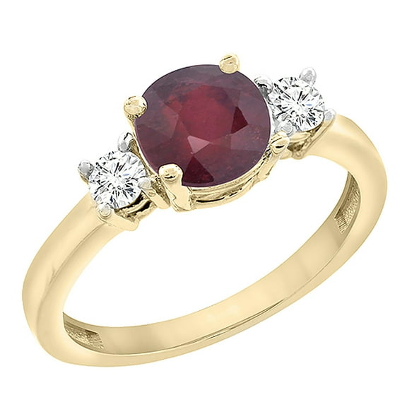 14K Yellow Gold Diamond Enhanced Genuine Ruby Engagement Ring Round 7mm, size 5.5
