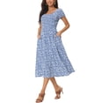 thumbnail image 4 of INSPIRE CHIC Robe Décontractée à Fleurs pour Femme avec Poches Col Ras du Cou Manches Courtes Boho Fluide Midi Robes S Bleu, 4 of 6