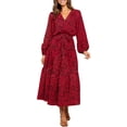 thumbnail image 1 of Women's Boho Leopard Print Ruffle Long Sleeve V Neck Casual Flowy Party Maxi Dress, 1 of 6