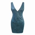 thumbnail image 4 of ZEHJUHAN Women's Solid Color V-Neck Sleeveless Bodycon Dress With Zipper&Slit And Print For Summer Party Green，S, 4 of 6