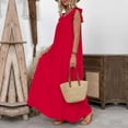 thumbnail image 4 of ClodeEU Women's Round Neck Ruffle Cap Sleeve Maxi Dress, Casual Loose Fit Dress Red,Women's Plus XL, 4 of 8