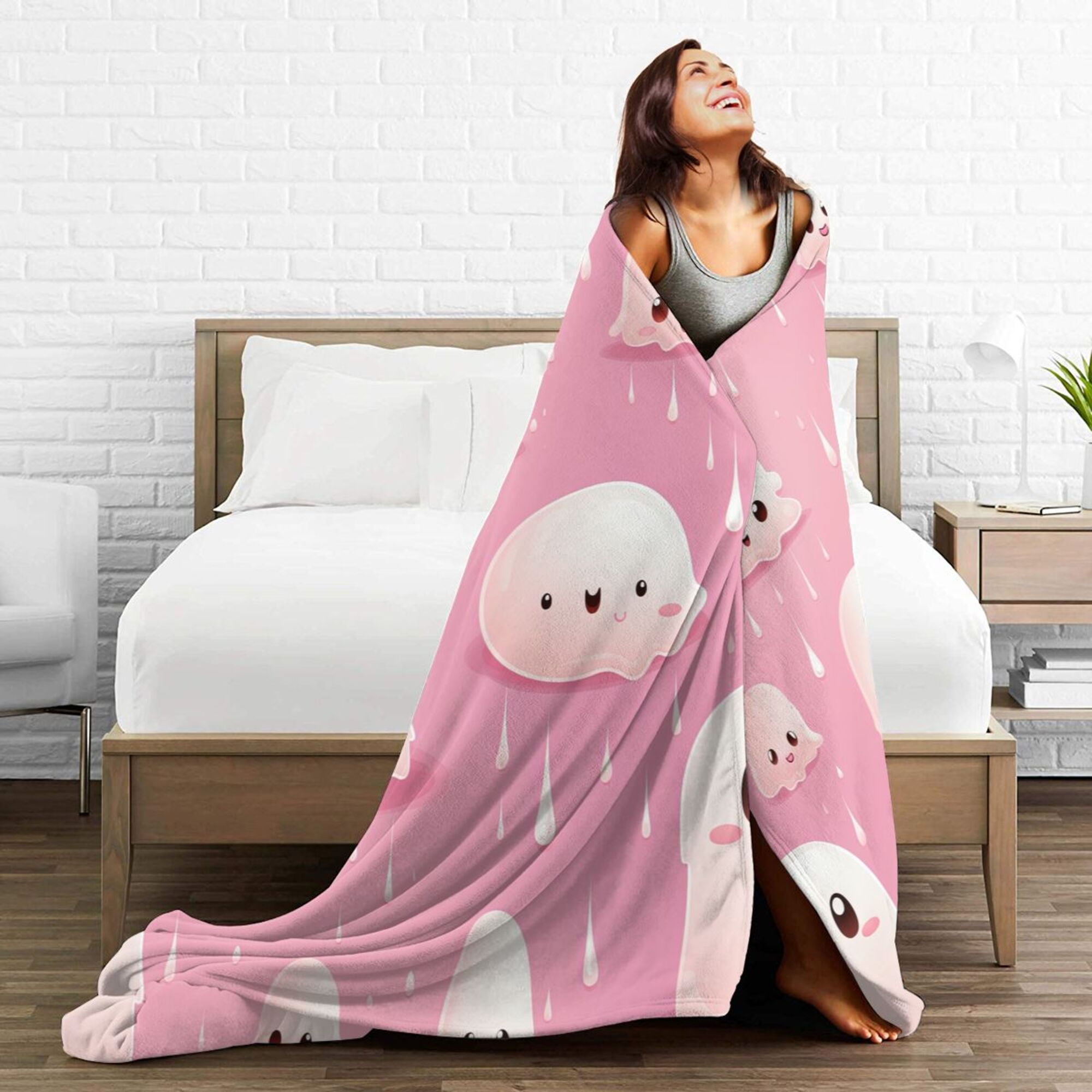 DouZhe Ultra Soft Micro Fleece Lightweight Flannel Bed Blanket Cute Pink Ghosts Print Cozy Warm Throw Blankets 50 x40 Walmart