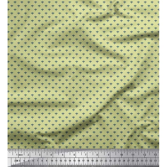 Soimoi Crepe Silk Fabric Fleur De Lis Damask Shirting Print Fabric by The Yard 42 Inch Wide