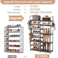 thumbnail image 4 of Shoe Rack Organizer, 8-Tier Metal Shoe Rack for Closet Entryway Garage, 26-32 Pairs Tall Shoe Boot Storage Shelf with 15 Hooks, Stackable Large Shoe Stand, 4 of 8
